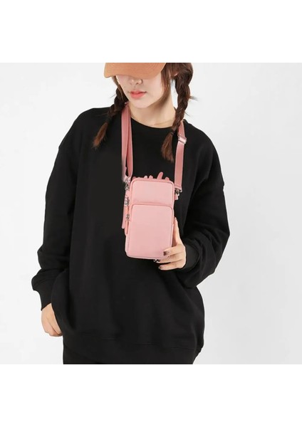 Kahve Kadın Erkek Cep Telefonu Çantası Çok Cepler Fermuar Ayarlanabilir Naylon Askı Küçük Düz Renk Crossbody Cüzdan Omuz Çantası (Yurt Dışından) fırsatları