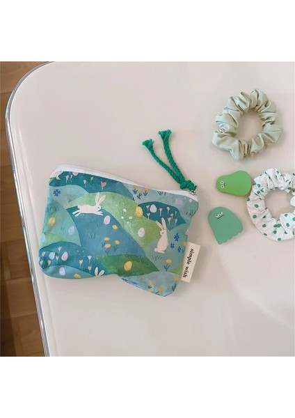 B-Tavşan Sevimli Çiçekler Baskı Mini Pamuk Kozmetik Çantası Bozuk Para Cüzdanı Basit Çanta Bayan Ruj Makyaj Çantası Çocuk Küçük Çanta Bozuk Para Kesesi (Yurt Dışından)