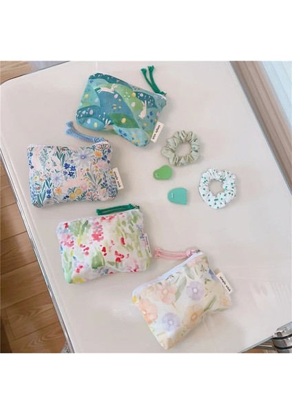 B-Tavşan Sevimli Çiçekler Baskı Mini Pamuk Kozmetik Çantası Bozuk Para Cüzdanı Basit Çanta Bayan Ruj Makyaj Çantası Çocuk Küçük Çanta Bozuk Para Kesesi (Yurt Dışından) fırsatları