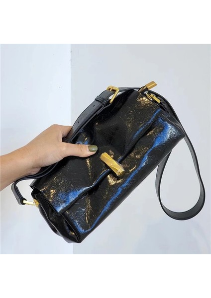 Beyaz Küçük Sığır Derisi Çanta 2024 Bahar Gerçek Deri Moda Stil Küçük Crossbody Çanta Çok Yönlü Yağ Balmumu Deri Tek Omuz Kadın Koltuk Altı Çantası (Yurt Dışından)