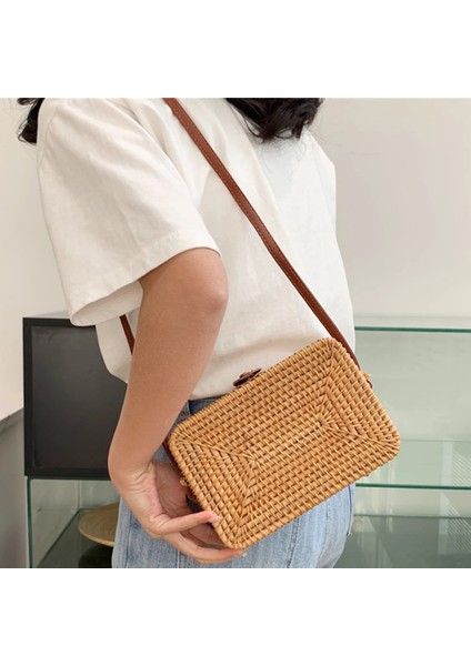 Kova Kare Yuvarlak Çok Stil Hasır Çanta Çanta Kadın Yaz Rattan Çanta El Yapımı Dokuma Plaj Daire Bohemia Çanta Büyük Kapasiteli (Yurt Dışından) modelleri