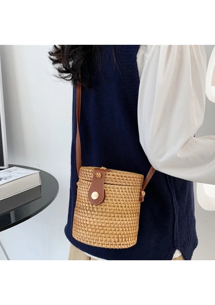 Kova Kare Yuvarlak Çok Stil Hasır Çanta Çanta Kadın Yaz Rattan Çanta El Yapımı Dokuma Plaj Daire Bohemia Çanta Büyük Kapasiteli (Yurt Dışından) fırsatları