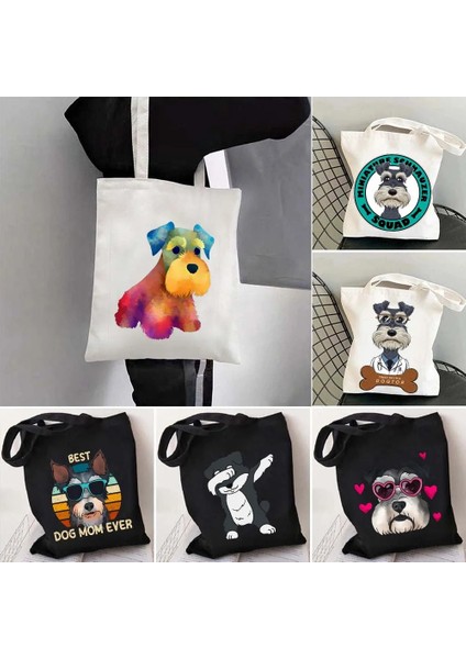 139 35X40 cm Sevimli Minyatür Schnauzer Köpek En Iyi Arkadaşı Aşk Kalp Fransa Ingiltere Abd Bayrağı Kabarcık Çay Dabbing Kawaii Shopper Kanvas Tote Çanta Çanta (Yurt Dışından) fiyatları