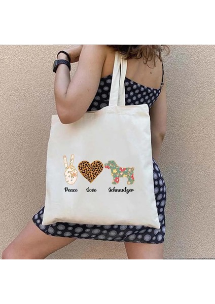 139 35X40 cm Sevimli Minyatür Schnauzer Köpek En Iyi Arkadaşı Aşk Kalp Fransa Ingiltere Abd Bayrağı Kabarcık Çay Dabbing Kawaii Shopper Kanvas Tote Çanta Çanta (Yurt Dışından) indirimleri