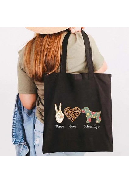 B 139 35X40 cm Sevimli Minyatür Schnauzer Köpek En Iyi Arkadaşı Aşk Kalp Fransa Ingiltere Abd Bayrağı Kabarcık Çay Dabbing Kawaii Shopper Kanvas Tote Çanta Çanta (Yurt Dışından)