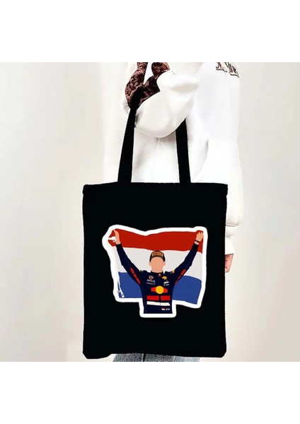 W1 35X40CM Max Verstappen Bez Çantalar Kadınlar Için Numarası 33 F1 Araba Yarışı Karikatür Alışveriş Çantası Tuval Yeniden Kullanılabilir Büyük Kapasiteli Omuz Çantaları (Yurt Dışından) fırsatları