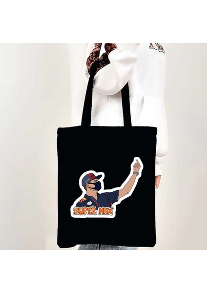 W1 35X40CM Max Verstappen Bez Çantalar Kadınlar Için Numarası 33 F1 Araba Yarışı Karikatür Alışveriş Çantası Tuval Yeniden Kullanılabilir Büyük Kapasiteli Omuz Çantaları (Yurt Dışından) indirimleri