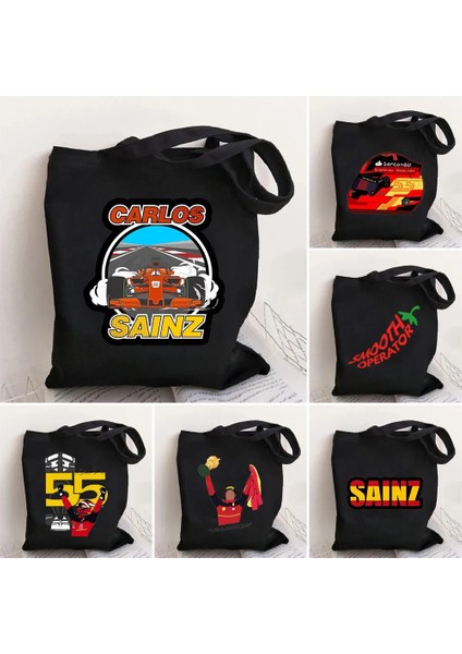 W3 35X40CM Karikatür Carlos Sainz 55 F1 Formula Racer Mini Bez Çantalar Alışveriş Çantası Kanvas Yeniden Kullanılabilir Yaz Büyük Kapasiteli Omuz Çantaları (Yurt Dışından) fiyatları