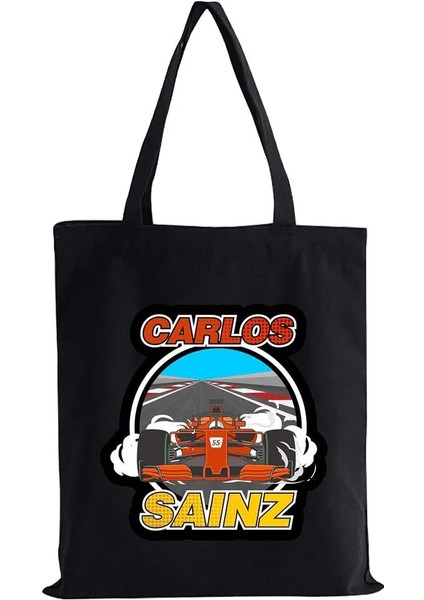 W3 35X40CM Karikatür Carlos Sainz 55 F1 Formula Racer Mini Bez Çantalar Alışveriş Çantası Kanvas Yeniden Kullanılabilir Yaz Büyük Kapasiteli Omuz Çantaları (Yurt Dışından) modelleri