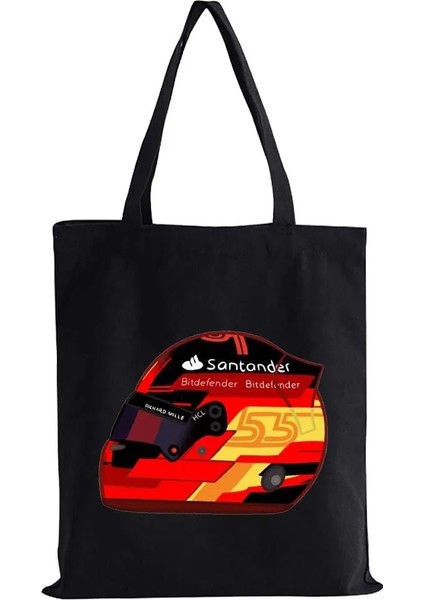 W3 35X40CM Karikatür Carlos Sainz 55 F1 Formula Racer Mini Bez Çantalar Alışveriş Çantası Kanvas Yeniden Kullanılabilir Yaz Büyük Kapasiteli Omuz Çantaları (Yurt Dışından) fırsatları