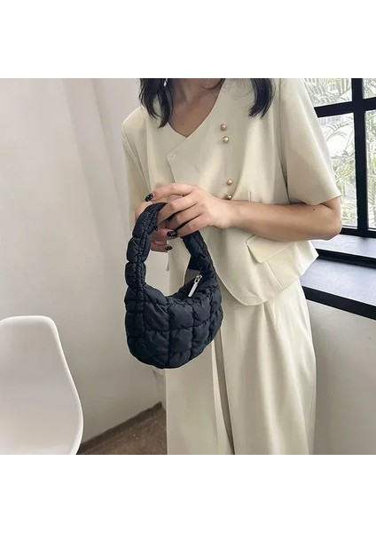 Siyah Moda Kapitone Omuz Çantaları Kadın Çanta Mini Bulut Pilili Çanta Puffer Hamur Çanta Lüks Tote Çanta Dantelli Çanta (Yurt Dışından)