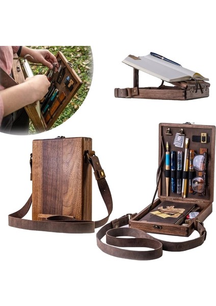 Yeşil Yazarlar Messenger Ahşap Kutu, Çok Fonksiyonlu Sanatçı Aracı ve Fırça Saklama Kutusu, Retro Ahşap El Yapımı Taşınabilir Crossbody Postacı Çantası (Yurt Dışından) fiyatları