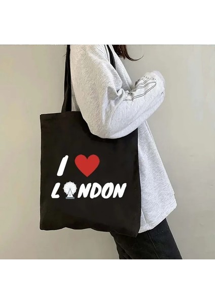 B 31 35X40CM Londra Köprüsü Big Ben Ingiltere Bayrağı Haritası Omuz Alışveriş Kanvas Tote Çanta Manzara Skyline Birleşik Krallık Ingiliz Kadın Çanta (Yurt Dışından)
