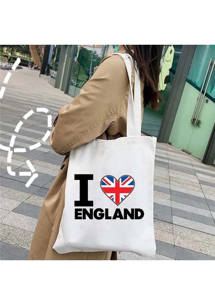 B 31 35X40CM Londra Köprüsü Big Ben Ingiltere Bayrağı Haritası Omuz Alışveriş Kanvas Tote Çanta Manzara Skyline Birleşik Krallık Ingiliz Kadın Çanta (Yurt Dışından)