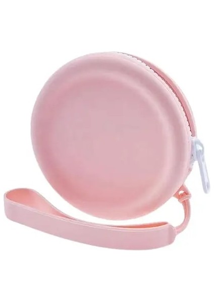 Pembe Silikon Yuvarlak Kare Bozuk Para Cüzdanı Kulaklık Saklama Çantası Kadın Taşınabilir Ruj Kozmetik Çantası Öğrenci Basit Küçük Ürün Çantası (Yurt Dışından)