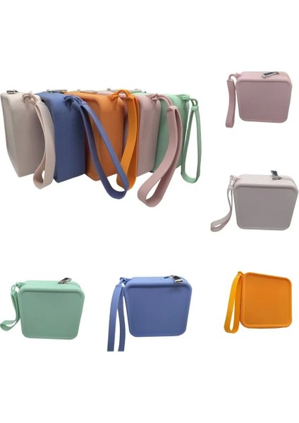 Pembe Silikon Yuvarlak Kare Bozuk Para Cüzdanı Kulaklık Saklama Çantası Kadın Taşınabilir Ruj Kozmetik Çantası Öğrenci Basit Küçük Ürün Çantası (Yurt Dışından) modelleri