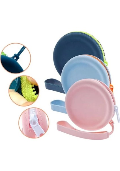 Pembe Silikon Yuvarlak Kare Bozuk Para Cüzdanı Kulaklık Saklama Çantası Kadın Taşınabilir Ruj Kozmetik Çantası Öğrenci Basit Küçük Ürün Çantası (Yurt Dışından) fırsatları