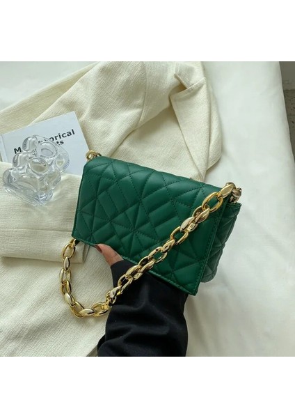Yeşil 21X13X7CM Moda Ekose Omuz Çantası 2023 Kalın Zincir Koltukaltı Çanta Kadınlar Için Marka Tasarımcısı Çanta ve Çantalar Bayanlar Crossbody (Yurt Dışından)