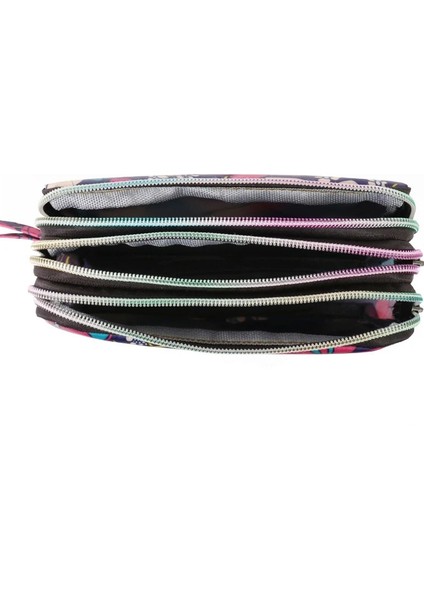 14 Kadın Çanta Baskı Tuval Üç Katmanlı Fermuarlı Cüzdan Çanta Taşınabilir Büyük Kapasiteli Su Geçirmez Bozuk Para Cüzdanı Cep Telefonu Cüzdanı (Yurt Dışından) fiyatları