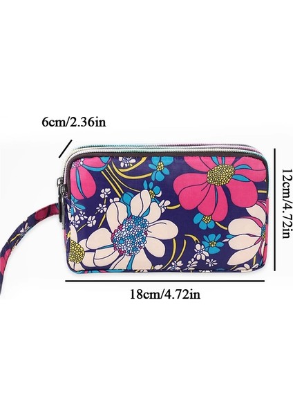 14 Kadın Çanta Baskı Tuval Üç Katmanlı Fermuarlı Cüzdan Çanta Taşınabilir Büyük Kapasiteli Su Geçirmez Bozuk Para Cüzdanı Cep Telefonu Cüzdanı (Yurt Dışından) modelleri