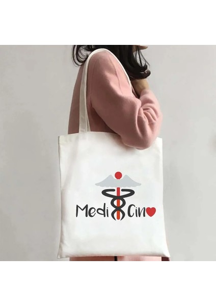 W9 35X40CM Tıp Sanat Hemşire Hayat Omuz Çantası Kırmızı Kalp Ekg Stetoskop Kanvas Tote Çanta Kadın Alışveriş Yeniden Kullanılabilir Rahat Kadın Çanta (Yurt Dışından) modelleri