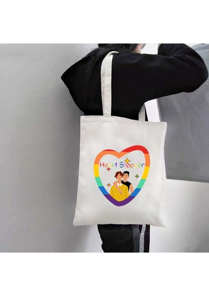 69 35X40CM Heartstopper Merhaba Konuşma Alıntı Kitabı Nick ve Charlie Erkekler Kadının Yaz Plaj Bez Çantalar Omuz Alışveriş Büyük Kanvas Çanta Çanta (Yurt Dışından)