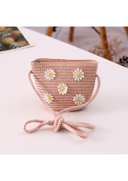 Stil 8 Yeni 2022 Yaz Çocuk Kız Omuz Çantası Papatya Çiçek Hasır Çanta Messenger Çanta Çocuk Tuşları Bozuk Para Cüzdanı Sevimli Prenses Mini Çanta (Yurt Dışından)