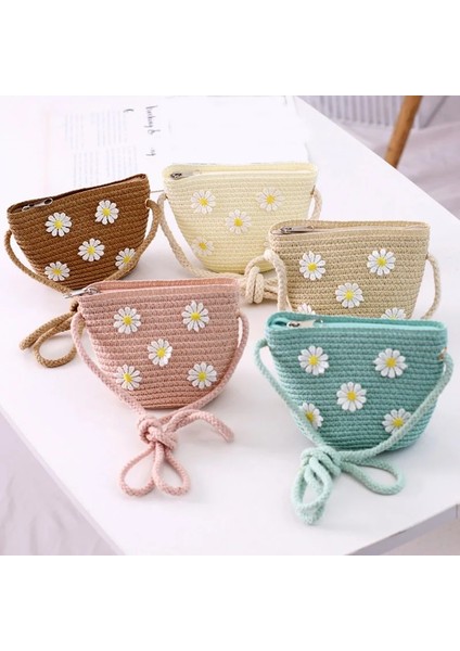 Stil 8 Yeni 2022 Yaz Çocuk Kız Omuz Çantası Papatya Çiçek Hasır Çanta Messenger Çanta Çocuk Tuşları Bozuk Para Cüzdanı Sevimli Prenses Mini Çanta (Yurt Dışından) modelleri