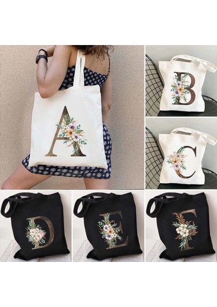 W 35X40CM Suluboya Çiçek Düğün Monogram Çiçekler Ilk Harf Baskı Kadın Kanvas Alışveriş Tote Çantaları Eko Yeniden Kullanılabilir Alışveriş Çantaları (Yurt Dışından) fiyatları