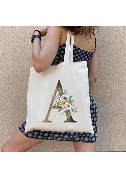 W 35X40CM Suluboya Çiçek Düğün Monogram Çiçekler Ilk Harf Baskı Kadın Kanvas Alışveriş Tote Çantaları Eko Yeniden Kullanılabilir Alışveriş Çantaları (Yurt Dışından) fırsatları