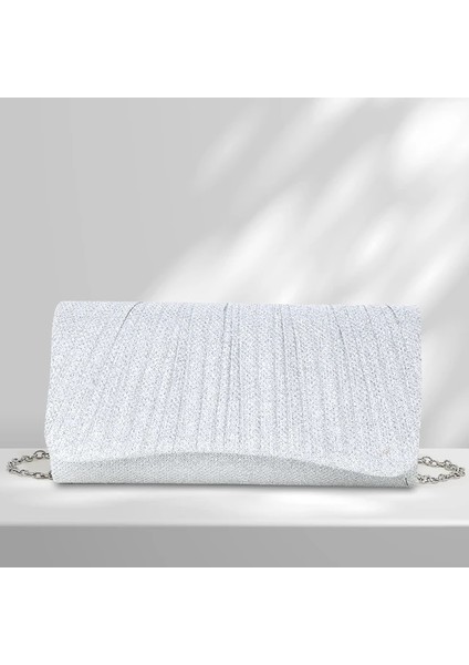 Gümüş Kadın Parlak Crossbody Çanta Zarif Parlak Omuz Çantası Moda Zincir Tote Çanta Şık Kokteyl Düğün Debriyaj (Yurt Dışından)