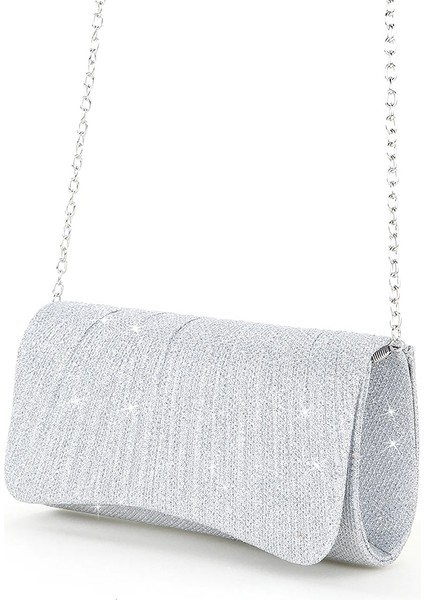 Gümüş Kadın Parlak Crossbody Çanta Zarif Parlak Omuz Çantası Moda Zincir Tote Çanta Şık Kokteyl Düğün Debriyaj (Yurt Dışından) fiyatları