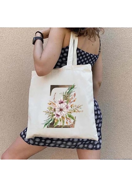Z 35X40CM Suluboya Çiçek Düğün Monogram Çiçekler Ilk Harf Baskı Kadın Kanvas Alışveriş Tote Çantaları Eko Yeniden Kullanılabilir Alışveriş Çantaları (Yurt Dışından)