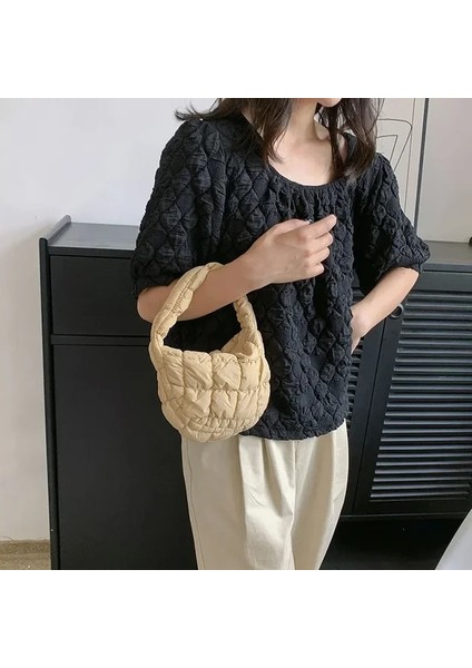 07 Moda Kapitone Omuz Çantaları Kadın Çanta Mini Bulut Pilili Çanta Puffer Hamur Çanta Lüks Tote Çanta Dantelli Çanta (Yurt Dışından)