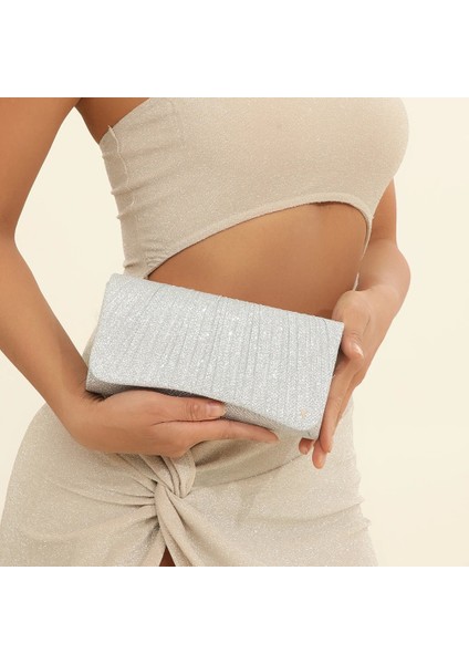 Gümüş Kadın Parlak Crossbody Çanta Zarif Parlak Omuz Çantası Moda Zincir Tote Çanta Şık Kokteyl Düğün Debriyaj (Yurt Dışından) modelleri