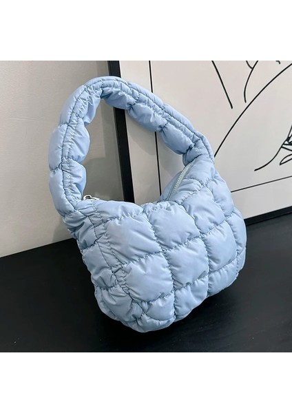 Açık Mavi Moda Kapitone Omuz Çantaları Kadın Çanta Mini Bulut Pilili Çanta Puffer Hamur Çanta Lüks Tote (Yurt Dışından)