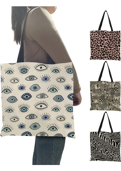 Desen 35 Boyut M 35X35 cm 2021 Yaz Yeni Kadın Çanta Şeytan Göz Leopar Baskı Kadın Çanta Zebra Şerit Bayan Tote Alışveriş Çantası Eğlence Plaj Çantaları (Yurt Dışından) fırsatları