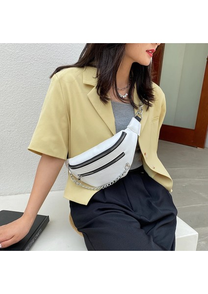 Siyah Kadın Zincir Bel Çantası Yumuşak Pu Deri Askılı Çanta Kadın Kemer Bel Çantası Moda Seyahat Para Telefonu Göğüs Muz Çantası Bel Paketleri (Yurt Dışından) modelleri