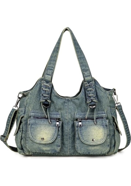 Açık Mavi 37CM(L)X15CM(W)X29CM Ipinee Kadın Kot Çanta Y2K Vintage Mavi Jean Çanta ve Çanta Crossbody Omuz Cüzdan Büyük Kapasiteli (Yurt Dışından)