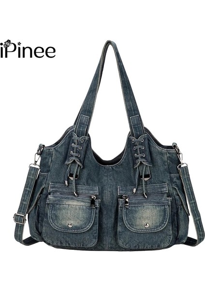 Açık Mavi 37CM(L)X15CM(W)X29CM Ipinee Kadın Kot Çanta Y2K Vintage Mavi Jean Çanta ve Çanta Crossbody Omuz Cüzdan Büyük Kapasiteli (Yurt Dışından)
