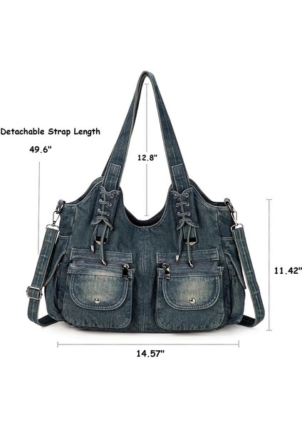 Açık Mavi 37CM(L)X15CM(W)X29CM Ipinee Kadın Kot Çanta Y2K Vintage Mavi Jean Çanta ve Çanta Crossbody Omuz Cüzdan Büyük Kapasiteli (Yurt Dışından)