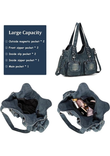 Açık Mavi 37CM(L)X15CM(W)X29CM Ipinee Kadın Kot Çanta Y2K Vintage Mavi Jean Çanta ve Çanta Crossbody Omuz Cüzdan Büyük Kapasiteli (Yurt Dışından)