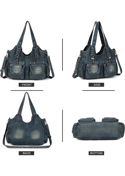 Açık Mavi 37CM(L)X15CM(W)X29CM Ipinee Kadın Kot Çanta Y2K Vintage Mavi Jean Çanta ve Çanta Crossbody Omuz Cüzdan Büyük Kapasiteli (Yurt Dışından)