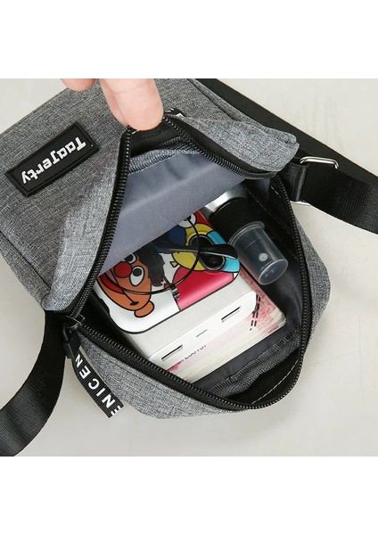 Gri 18X14X5CM Naylon Omuz Çantası Erkekler Düz Renk Crossbody Çanta Rahat ve Moda Avrupa ve Amerikan Retro Çanta Bolso Hombre Bandolera (Yurt Dışından) fırsatları