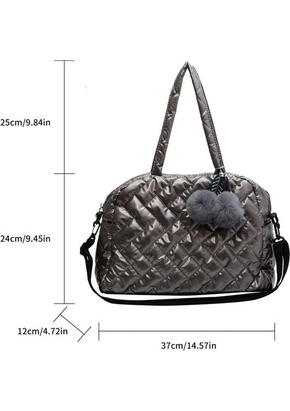 Gri Uzay Yastıklı Pamuk Kadın Çanta Kış Sıcak Büyük Kapasiteli Moda Kadın Omuz Çantası Naylon Kapitone Kafes Üst Saplı Çanta (Yurt Dışından) fiyatları