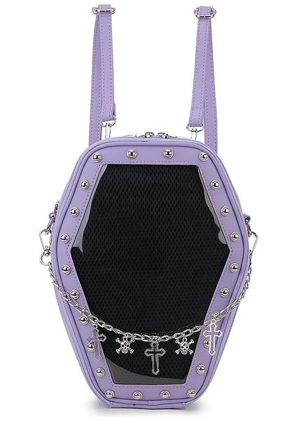 Mor Çapraz Zincir Sadece Çanta Gotik Punk Tabut Şekli Ita Çanta Kadın Temizle Sırt Çantaları Koyu Lolita Çanta ve Omuz Çantası Kızlar Cosplay Tasarımcısı 2 Ekle (Yurt Dışından)