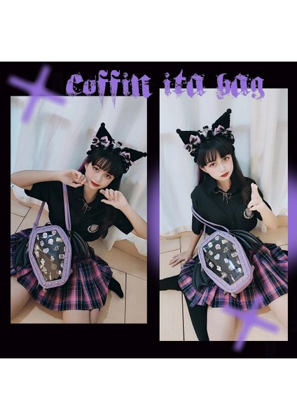 Mor Çapraz Zincir Sadece Çanta Gotik Punk Tabut Şekli Ita Çanta Kadın Temizle Sırt Çantaları Koyu Lolita Çanta ve Omuz Çantası Kızlar Cosplay Tasarımcısı 2 Ekle (Yurt Dışından) indirimleri
