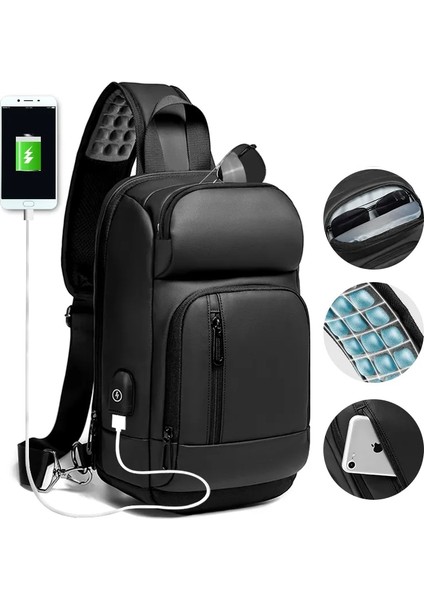 Style-1 Eurcool Göğüs Paketleri Erkekler USB Şarjı Rahat Su Geçirmez Seyahat Omuz Crossbody Çanta Messenger Мужская Сумка На Плечё Erkek (Yurt Dışından) fiyatları