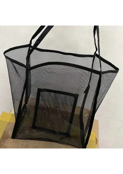 Cep Siyah M Yaz Örgü Içi Boş Tote Çanta Kadın Büyük Kapasiteli Omuz Çantası Şeffaf Plaj Çantaları Kanvas Alışveriş Hobo Çanta Kız Kolu Tote (Yurt Dışından)