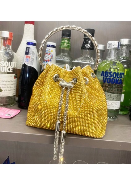 Gökkuşağı Orta Çantalar ve Çanta Çanta Kadınlar Için Lüks Tasarımcı Kova Debriyaj Çanta Akşam Ziyafet Çanta Kristal Rhinestone Omuz Çantaları (Yurt Dışından) fırsatları